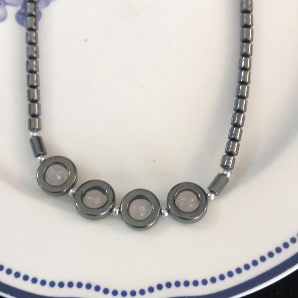 Hematite Necklace W/Pale Pink Beads